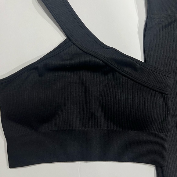 OQQ Workout outfit 2 piece ribbed one shoulder top with high waist leggings - Picture 3 of 6